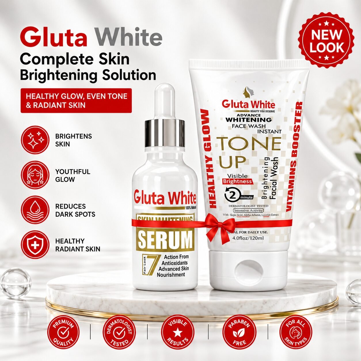 Gluta White Skin Whitening Serum + Tone Up Whitening Face Wash